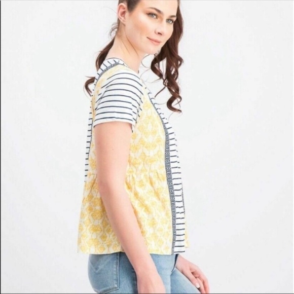 NEW Style & Co Plus Yellow Tee Shirt Top Short Sleeves Mixed Print Size 1X - Picture 4 of 8